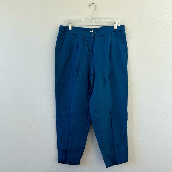 Eileen Fisher Linen Tencel Indigo Overdyed Ponte Pants Petite Large Blue - Picture 1 of 8